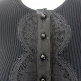 Dolce & Gabbana Cardigan Black Lace-Trim Ribbed Knit Size 42 Crewneck Sweater