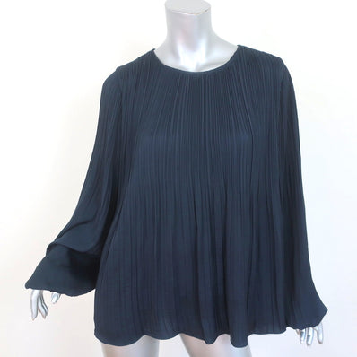 Elizabeth and James Pleated Blouse Grove Navy Size Medium Long Sleeve Top