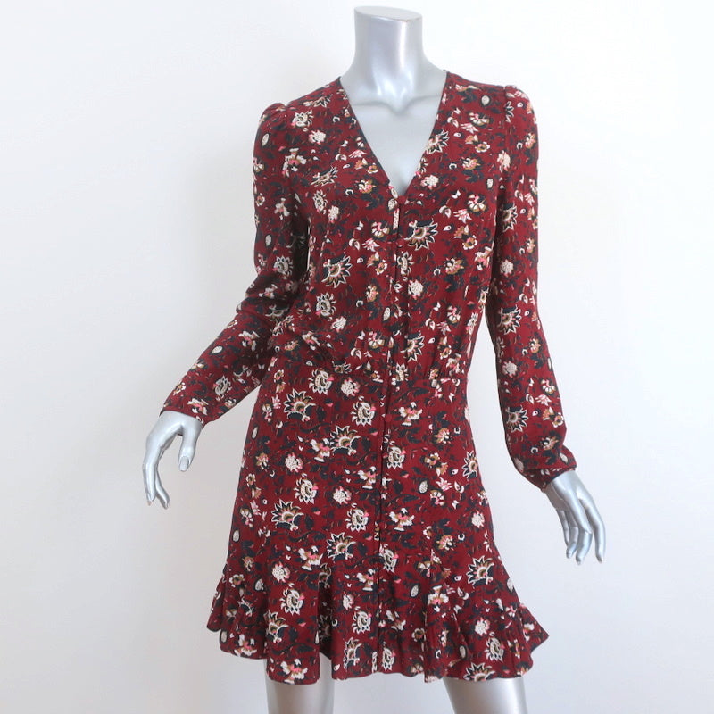 veronica beard silk dress Veronica Beard Riggins Flounce Mini Dress Bordeaux Floral Print Silk S – Celebrity Owned
