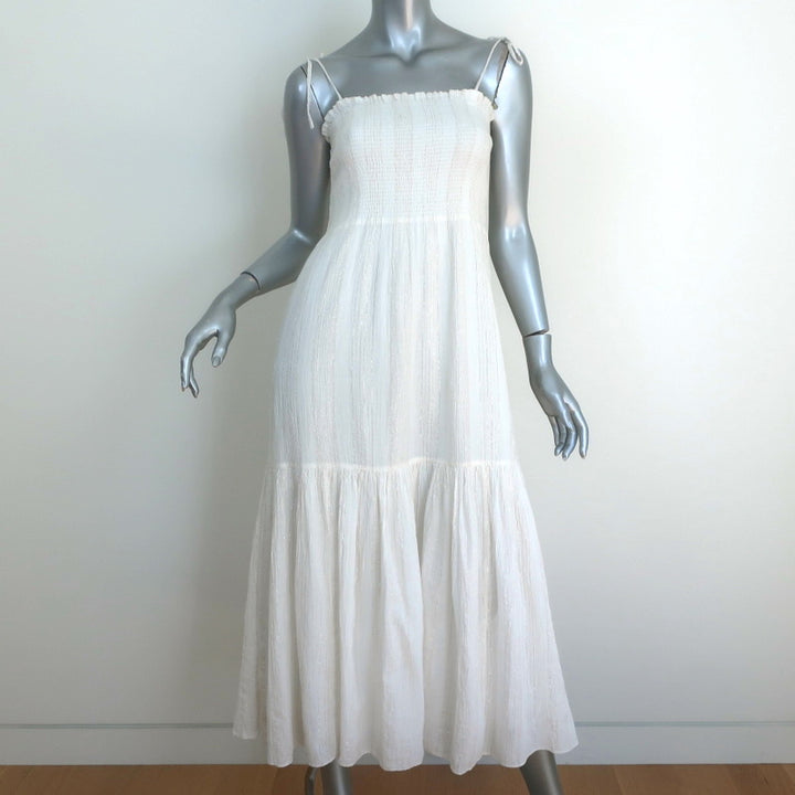 Joie Midi Dress Jailene White/Gold Metallic-Striped Cotton Size Extra Small
