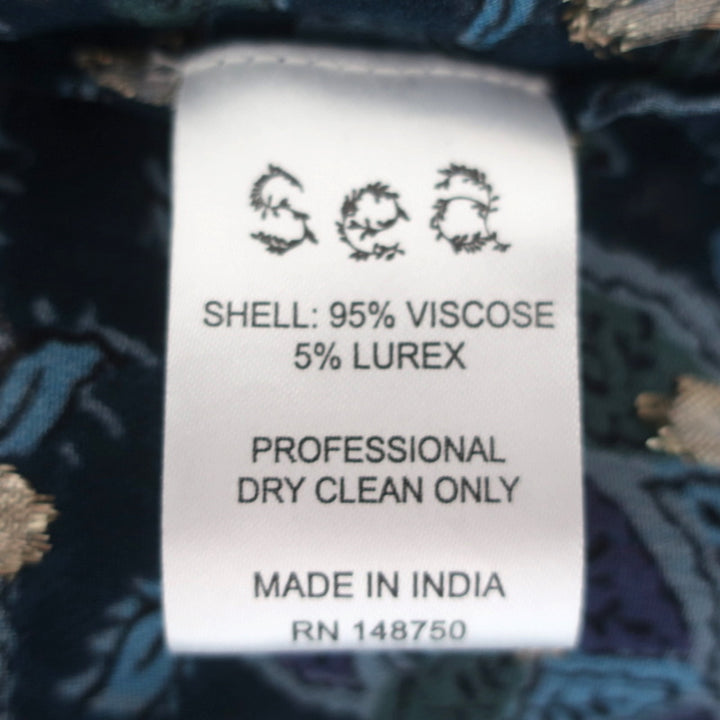 SEA Long Sleeve Top Positano Blue Lurex Printed Georgette Size Extra Small NEW