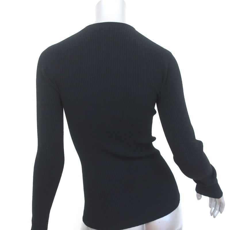 Dolce &amp; Gabbana Cardigan Black Lace-Trim Ribbed Knit Size 42 Crewneck Sweater