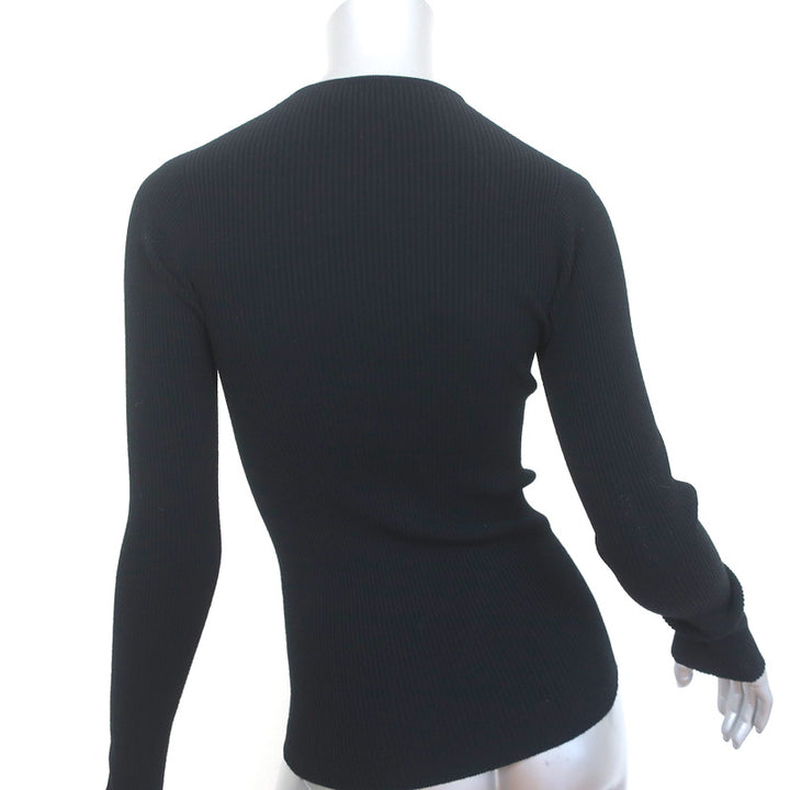 Dolce &amp; Gabbana Cardigan Black Lace-Trim Ribbed Knit Size 42 Crewneck Sweater