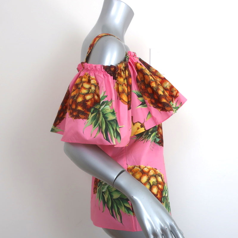 Dolce &amp; Gabbana Cold Shoulder Ruffle Top Pink Pineapple Print Size 42 NEW