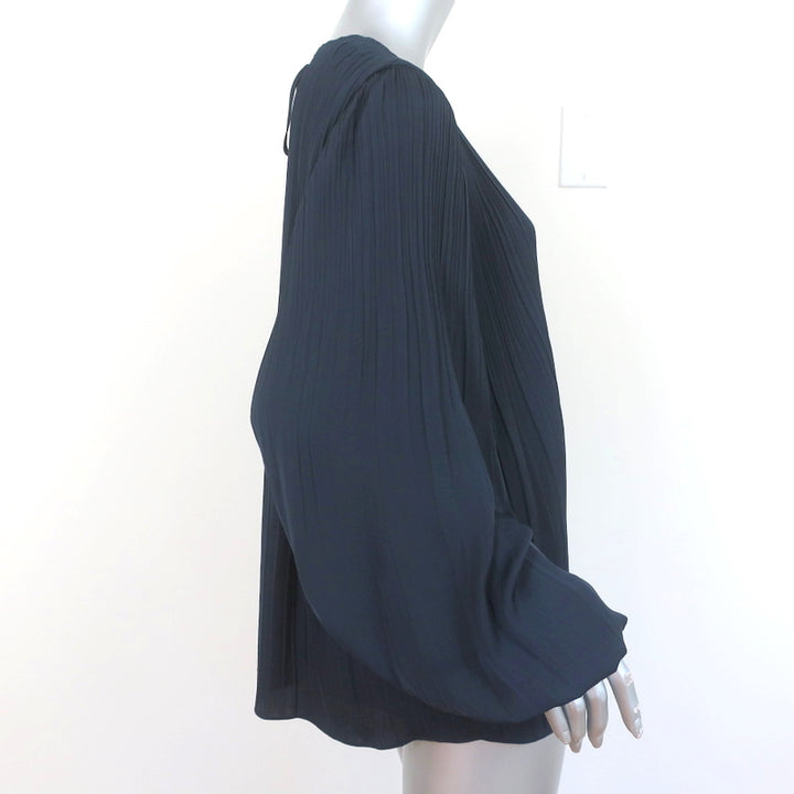 Elizabeth and James Pleated Blouse Grove Navy Size Medium Long Sleeve Top