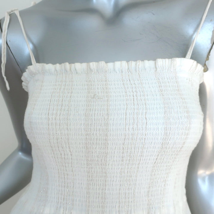 Joie Midi Dress Jailene White/Gold Metallic-Striped Cotton Size Extra Small
