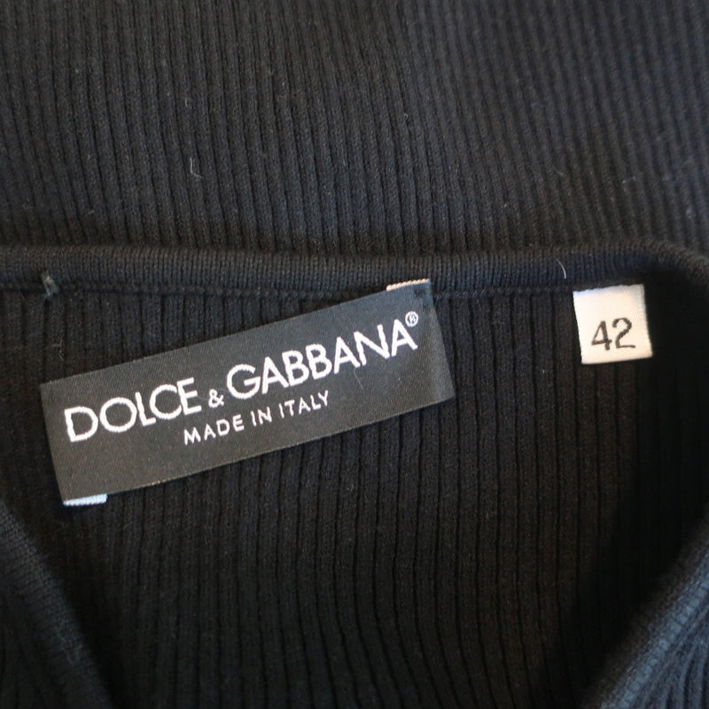 Dolce &amp; Gabbana Cardigan Black Lace-Trim Ribbed Knit Size 42 Crewneck Sweater