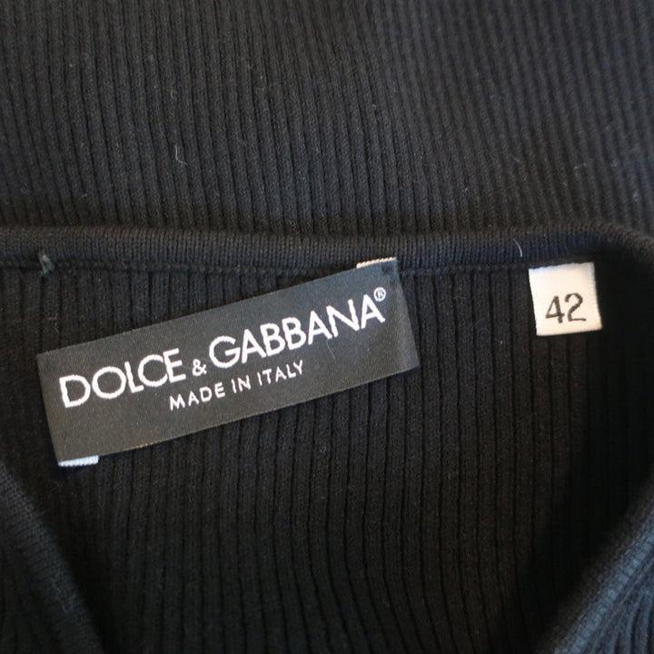 Dolce &amp; Gabbana Cardigan Black Lace-Trim Ribbed Knit Size 42 Crewneck Sweater