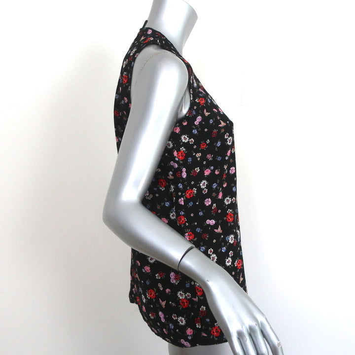 The Kooples Half-Zip Tank Top Black Floral Print Silk Size Extra Small