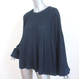 Elizabeth and James Pleated Blouse Grove Navy Size Medium Long Sleeve Top