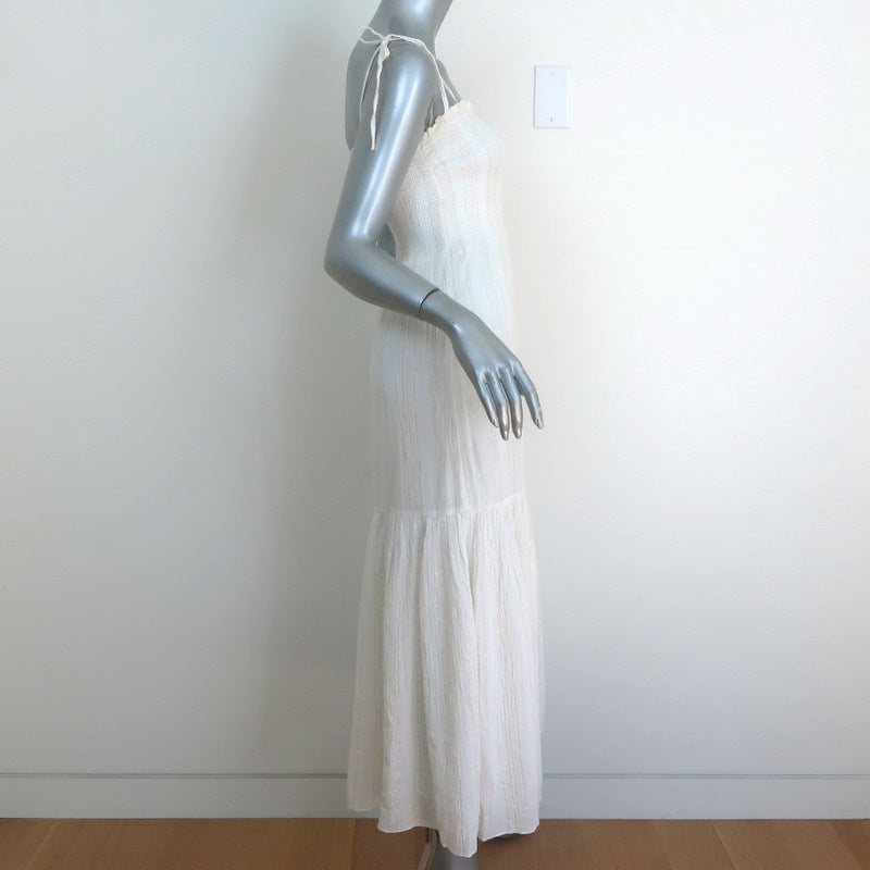 Joie Midi Dress Jailene White/Gold Metallic-Striped Cotton Size Extra Small