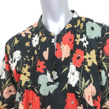 Warm Blouse Black Floral Print Cotton Size 2 V-Neck 3/4 Sleeve Top NEW