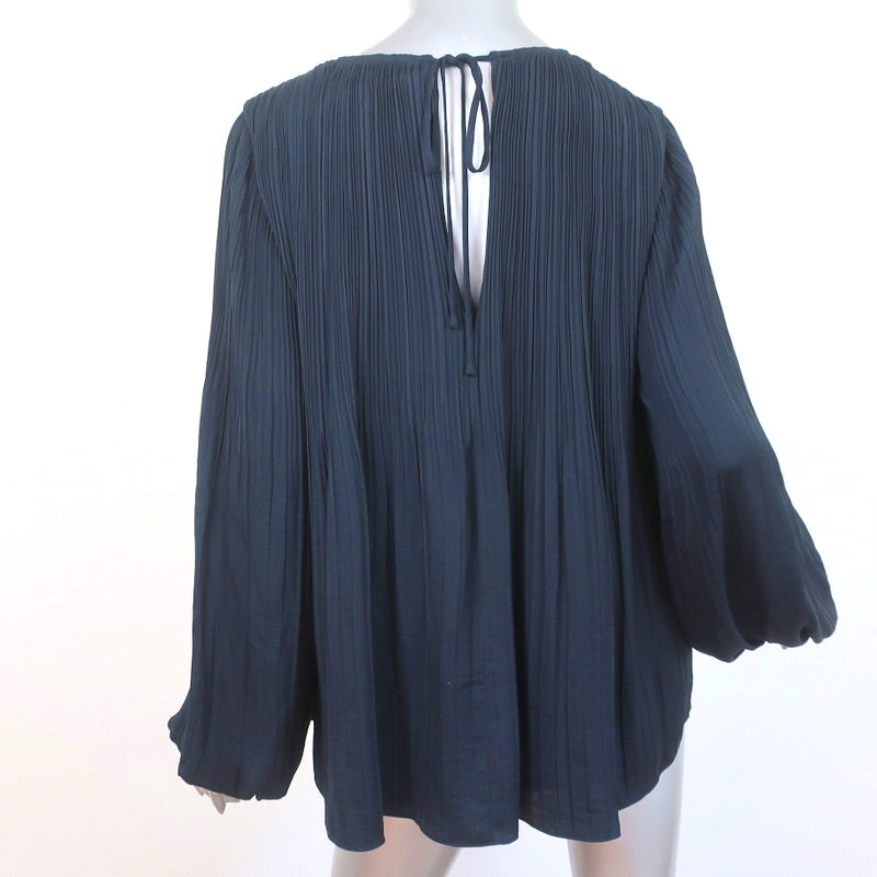 Elizabeth and James Pleated Blouse Grove Navy Size Medium Long Sleeve Top