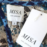 MISA Open-Back Maxi Dress Anahita Cream/Blue Floral Print Chiffon Size Small NEW