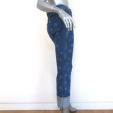 Valentino Star Print Cuffed Jeans Blue Stretch Denim Size 25