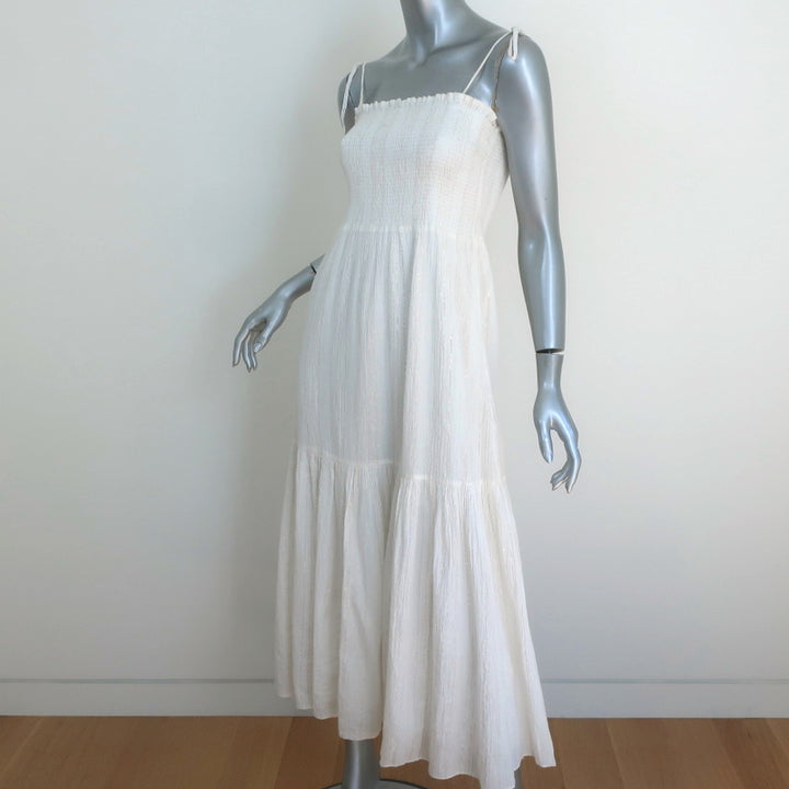 Joie Midi Dress Jailene White/Gold Metallic-Striped Cotton Size Extra Small