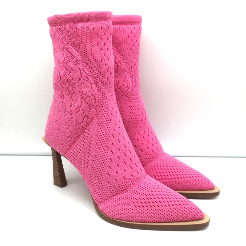 High heel ankle boots with Demish Champagne crystals pink - KeeShoes