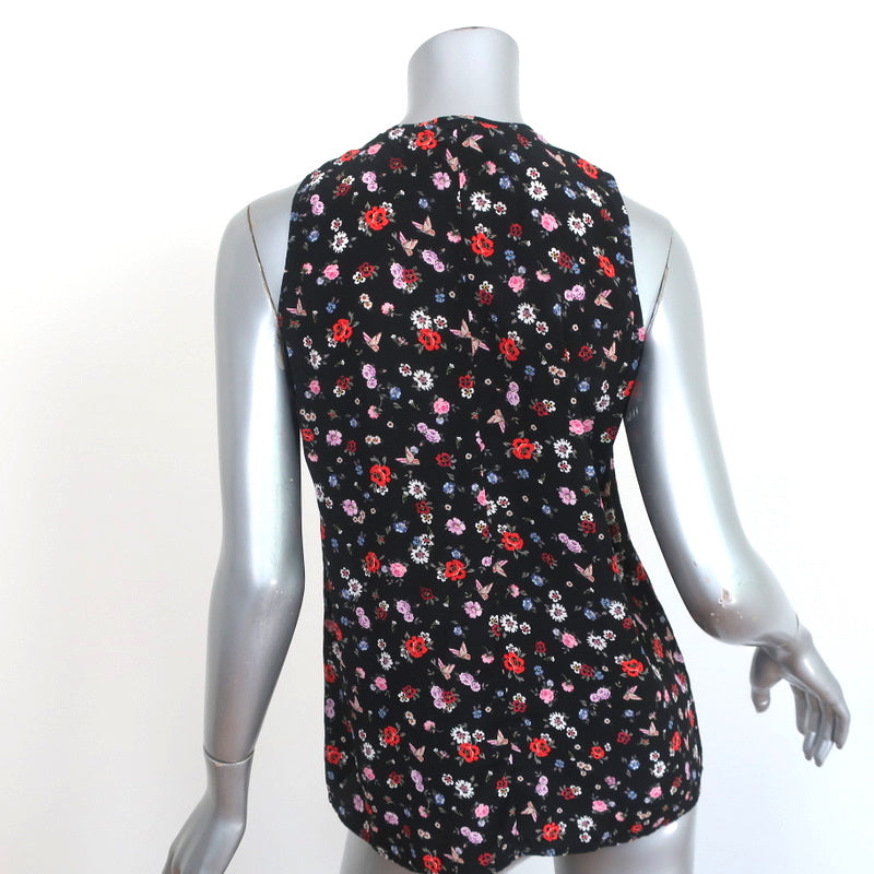 The Kooples Half-Zip Tank Top Black Floral Print Silk Size Extra Small