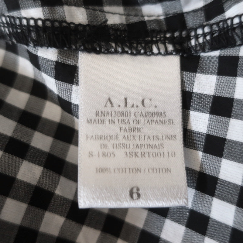 A.L.C Gingham Midi Skirt Abigail Black &amp; White Cotton Size 6