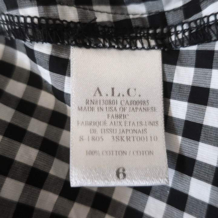 A.L.C Gingham Midi Skirt Abigail Black &amp; White Cotton Size 6