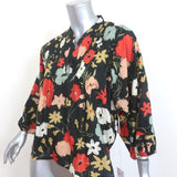 Warm Blouse Black Floral Print Cotton Size 2 V-Neck 3/4 Sleeve Top NEW