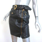 Vintage Moschino 1990s Heart Buckle Leather Skirt Black Size 44