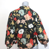 Warm Blouse Black Floral Print Cotton Size 2 V-Neck 3/4 Sleeve Top NEW