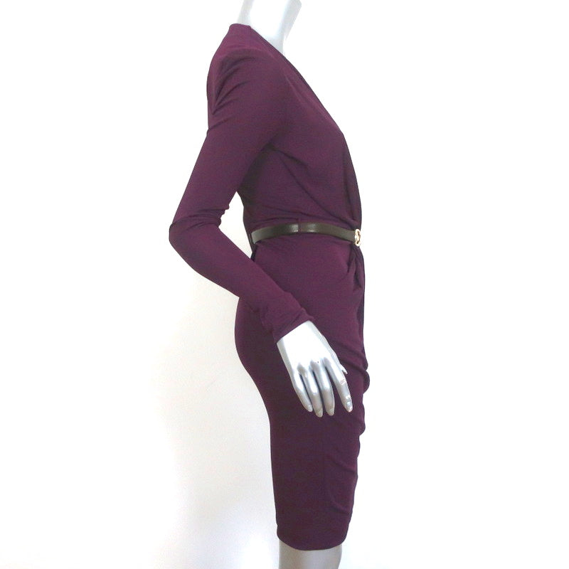 Gucci Twist-Front Dress with Horsebit Belt Amaranth Jersey Size Small NEW