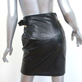 Vintage Moschino 1990s Heart Buckle Leather Skirt Black Size 44