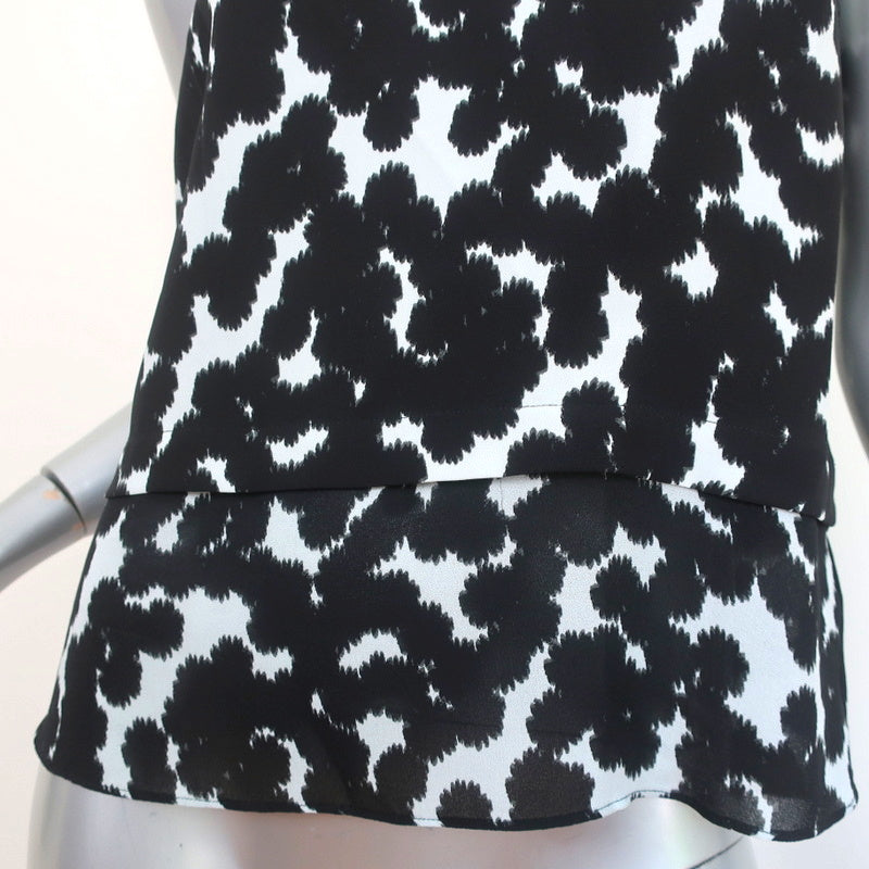 A.L.C. Double Layer Tank Top Findley Black/Blue Leopard Print Silk Crepe Size 6
