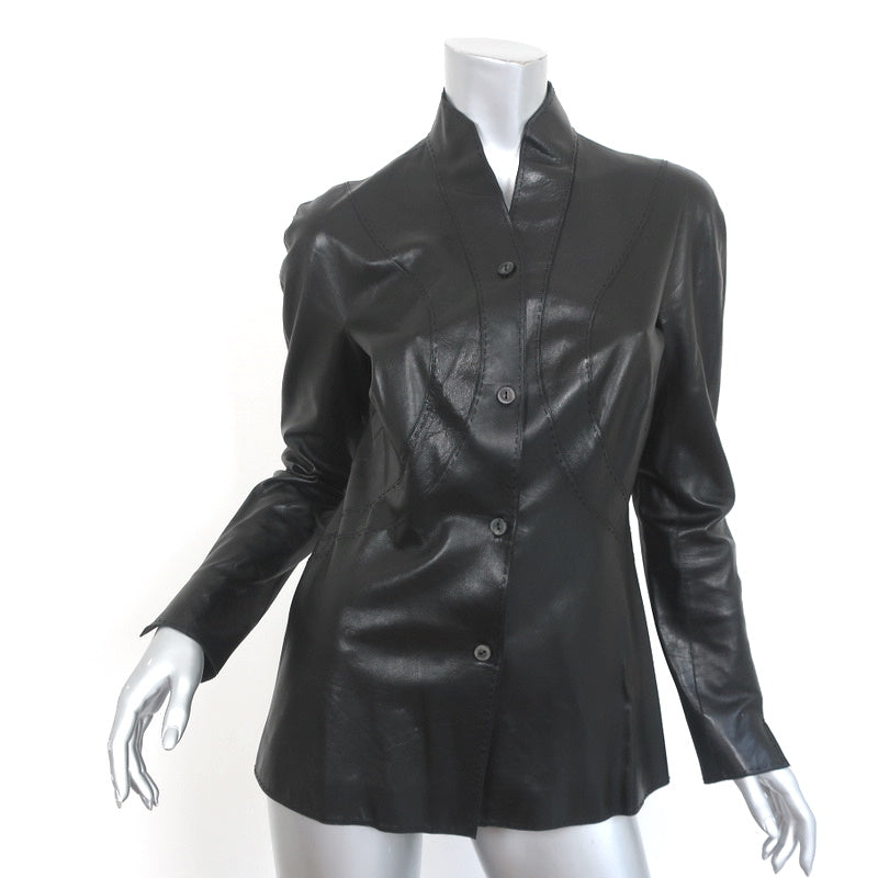 Chado Ralph Rucci Topstitched Leather Jacket Black Size 8