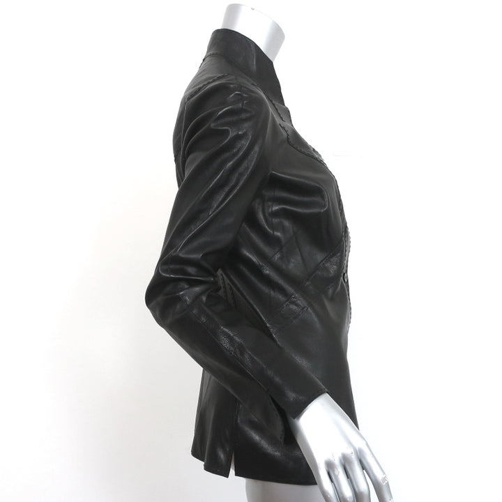 Chado Ralph Rucci Topstitched Leather Jacket Black Size 8
