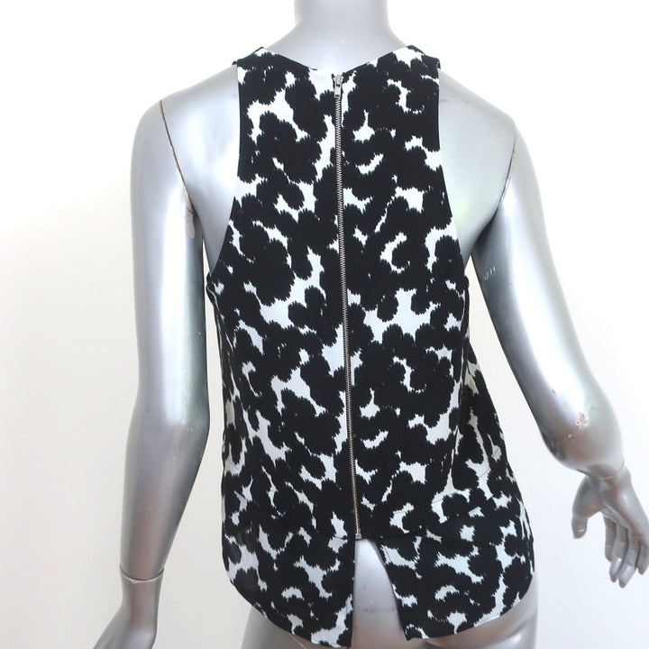 A.L.C. Double Layer Tank Top Findley Black/Blue Leopard Print Silk Crepe Size 6