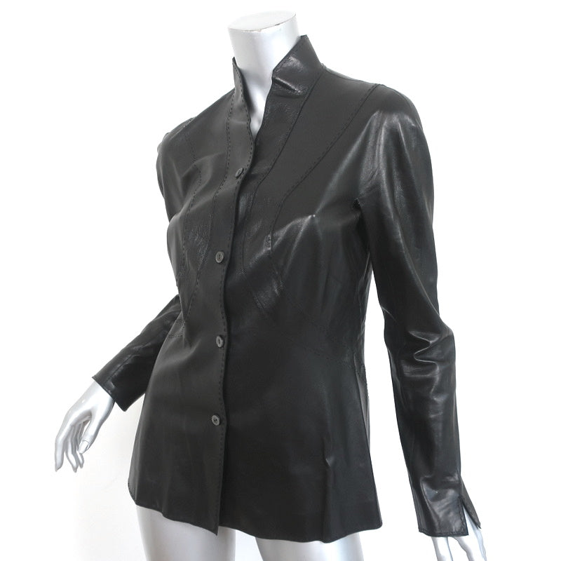 Chado Ralph Rucci Topstitched Leather Jacket Black Size 8