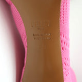 Fendi FFrame Jacquard Mesh Knit Ankle Boots Pink Size 36 Pointed Toe Heel