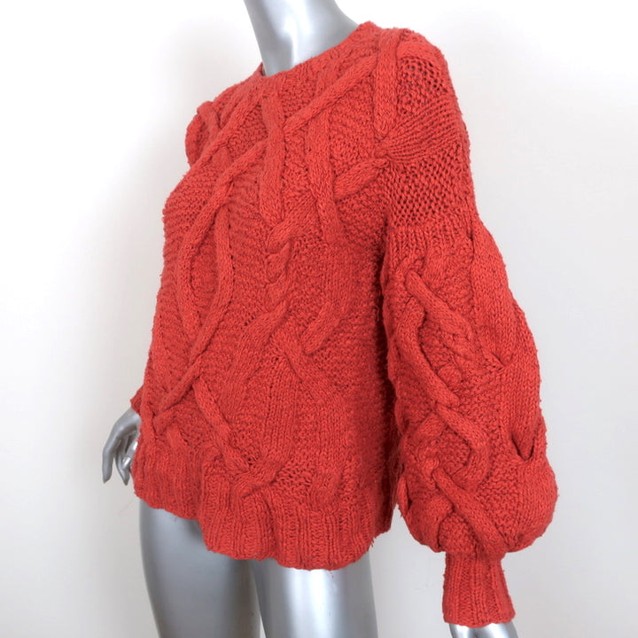 Ulla Johnson Pilar Cable Knit Sweater Poppy Cotton Size Medium Crewneck Pullover