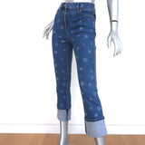 Valentino Star Print Cuffed Jeans Blue Stretch Denim Size 25