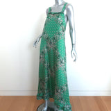 Scanlan Theodore Maxi Dress Green Paisley Bandana Print Silk Twill Size US 4
