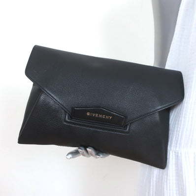 Givenchy Antigona Envelope Clutch Bag Black Leather