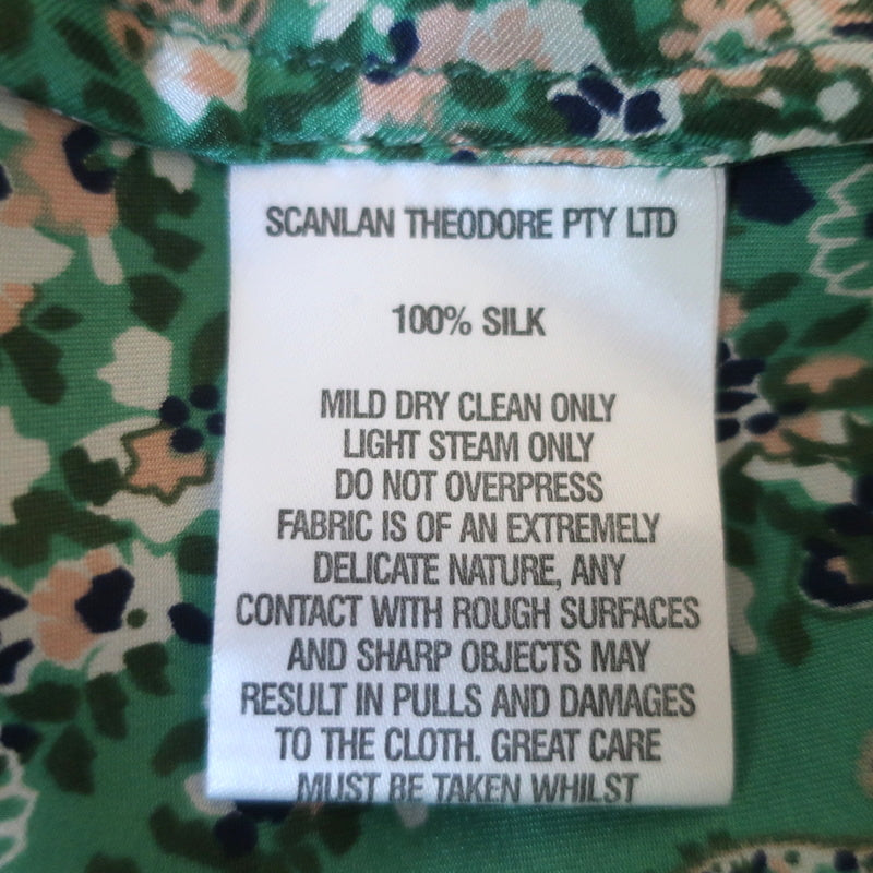 Scanlan Theodore Maxi Dress Green Paisley Bandana Print Silk Twill Size US 4