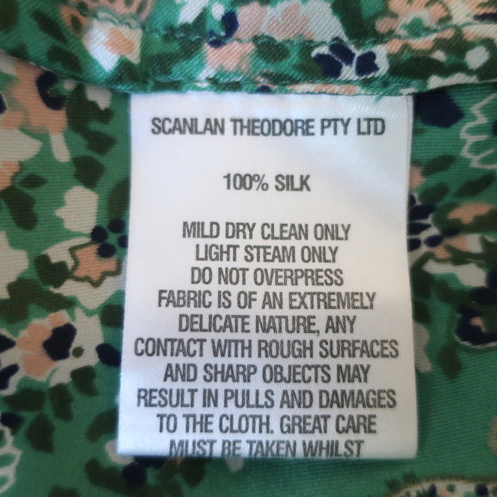 Scanlan Theodore Maxi Dress Green Paisley Bandana Print Silk Twill Size US 4