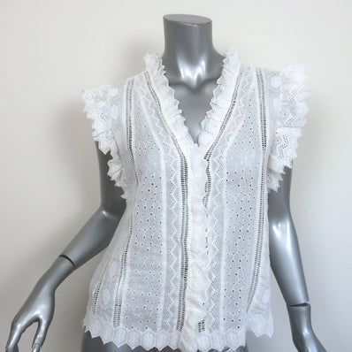 FRAME Top Lauren White Broderie Anglaise Size Small V-Neck Blouse