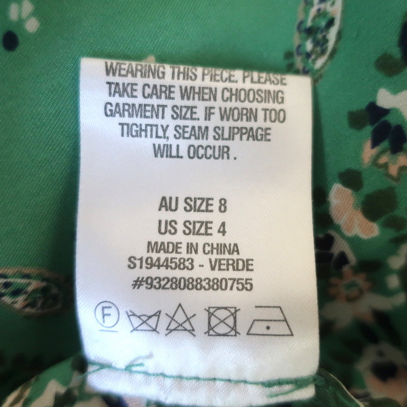 Scanlan Theodore Maxi Dress Green Paisley Bandana Print Silk Twill Size US 4