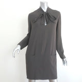 The Row Tie-Neck Shift Dress Gray Crepe Size 6 Long Sleeve Mini