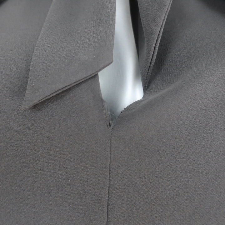 The Row Tie-Neck Shift Dress Gray Crepe Size 6 Long Sleeve Mini