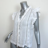 FRAME Top Lauren White Broderie Anglaise Size Small V-Neck Blouse