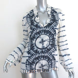 Tory Burch Stephanie Mirror-Embellished Tunic Top White/Navy Tie Dye Size 4