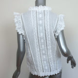 FRAME Top Lauren White Broderie Anglaise Size Small V-Neck Blouse
