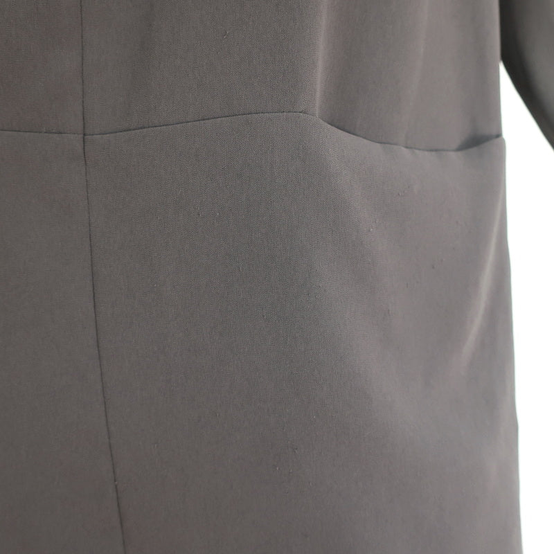 The Row Tie-Neck Shift Dress Gray Crepe Size 6 Long Sleeve Mini