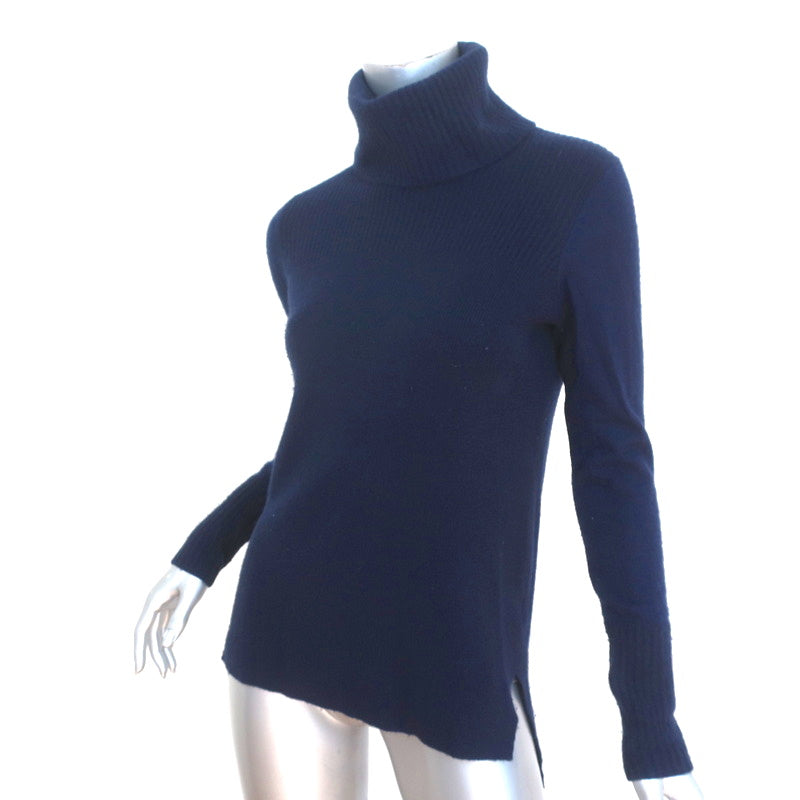 Veronica Beard Cashmere Turtleneck Sweater Asa Navy Ribbed Knit Size Small
